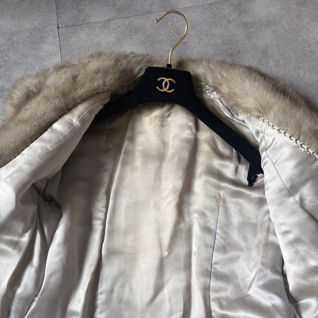 毛並み◎ 本皮　サファイアミンク　毛皮　11号　着丈69 シルバー　ハーフ L