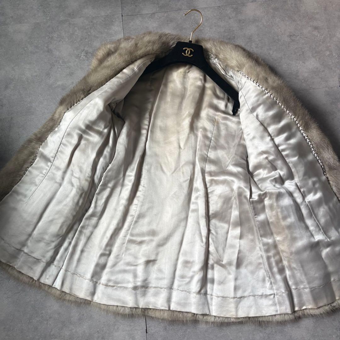 毛並み◎ 本皮　サファイアミンク　毛皮　11号　着丈69 シルバー　ハーフ L