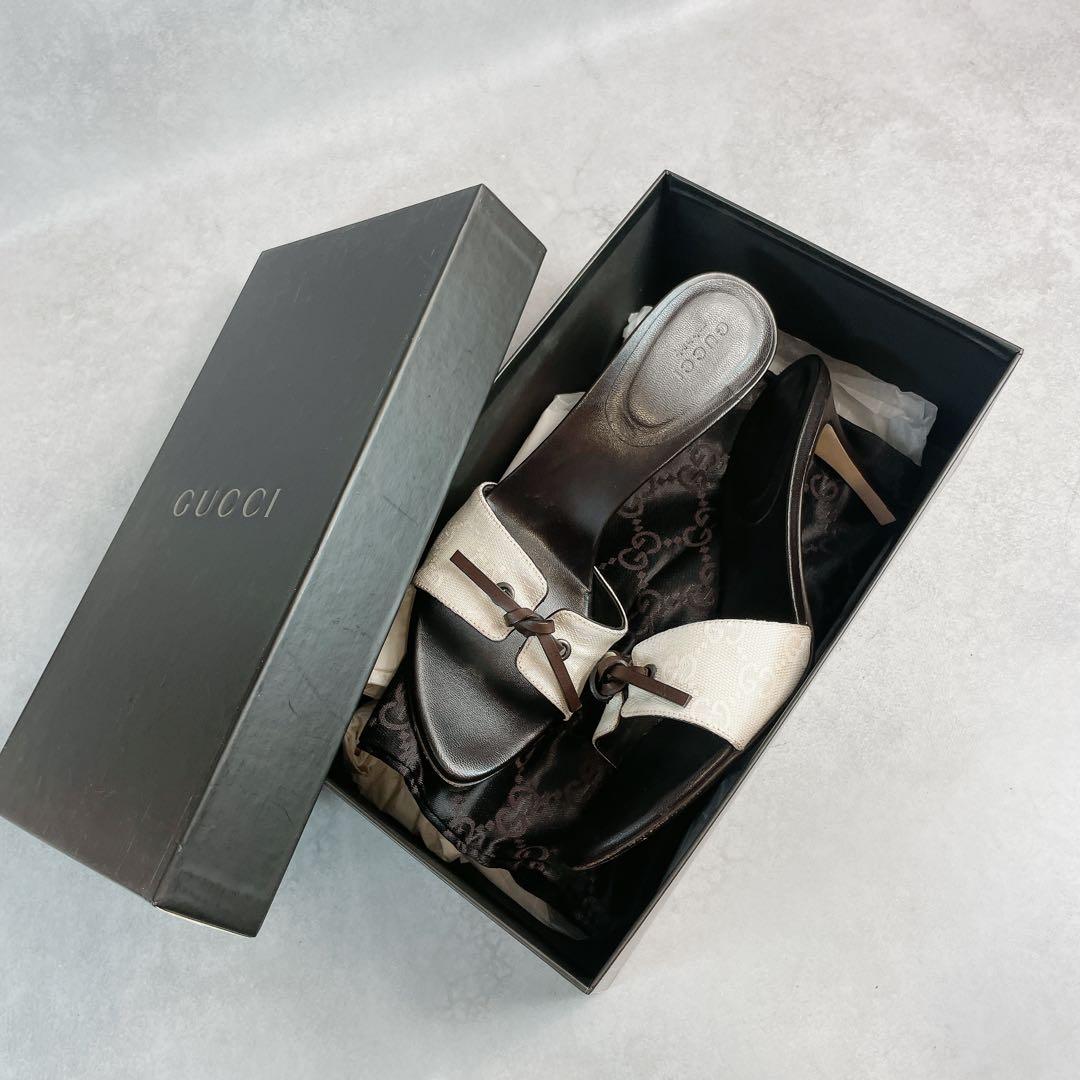 靴 Vintage Gucci Monogram Bow Mules 36 1/2