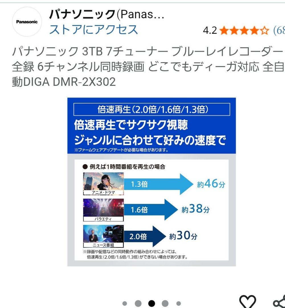 ブルーレイレコーダー 全自動DIGA DMR-2X302