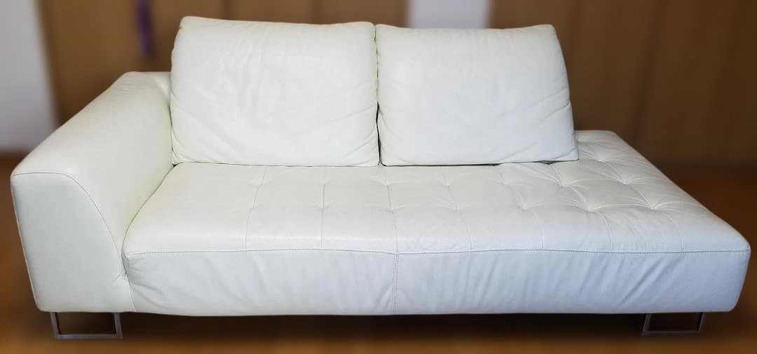 IDC 大塚家具 本革 ソファ L/Sコンフォート11 ホワイト レザー 中古
