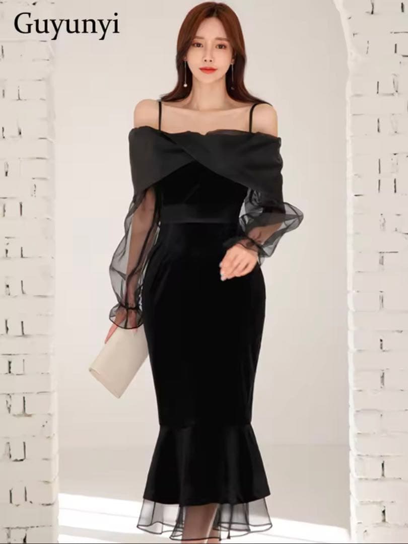 オフショルダー マーメイド　パーティードレス　同窓会　ドレス
