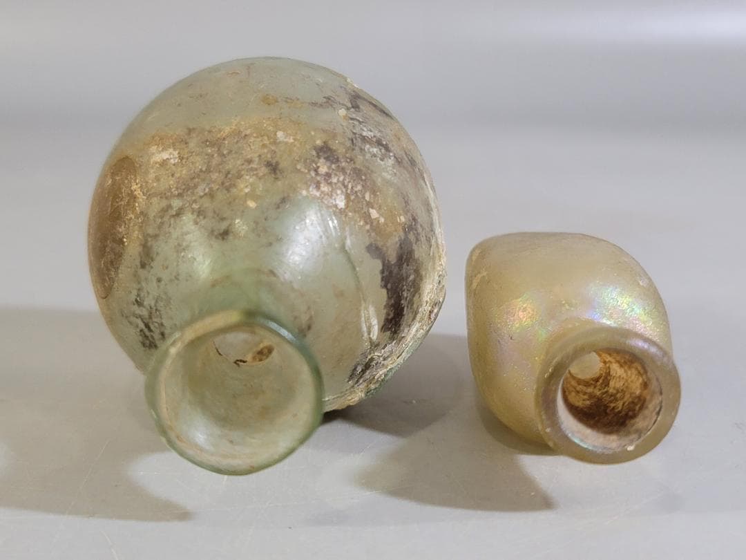 古代ローマングラス 銀化 小瓶 シリア 2個 発掘品 DT363