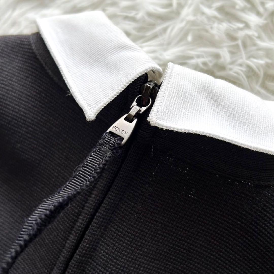 【美品】FOXEY フォクシー　グラシュー 白襟　長袖ワンピース　38 ブラック