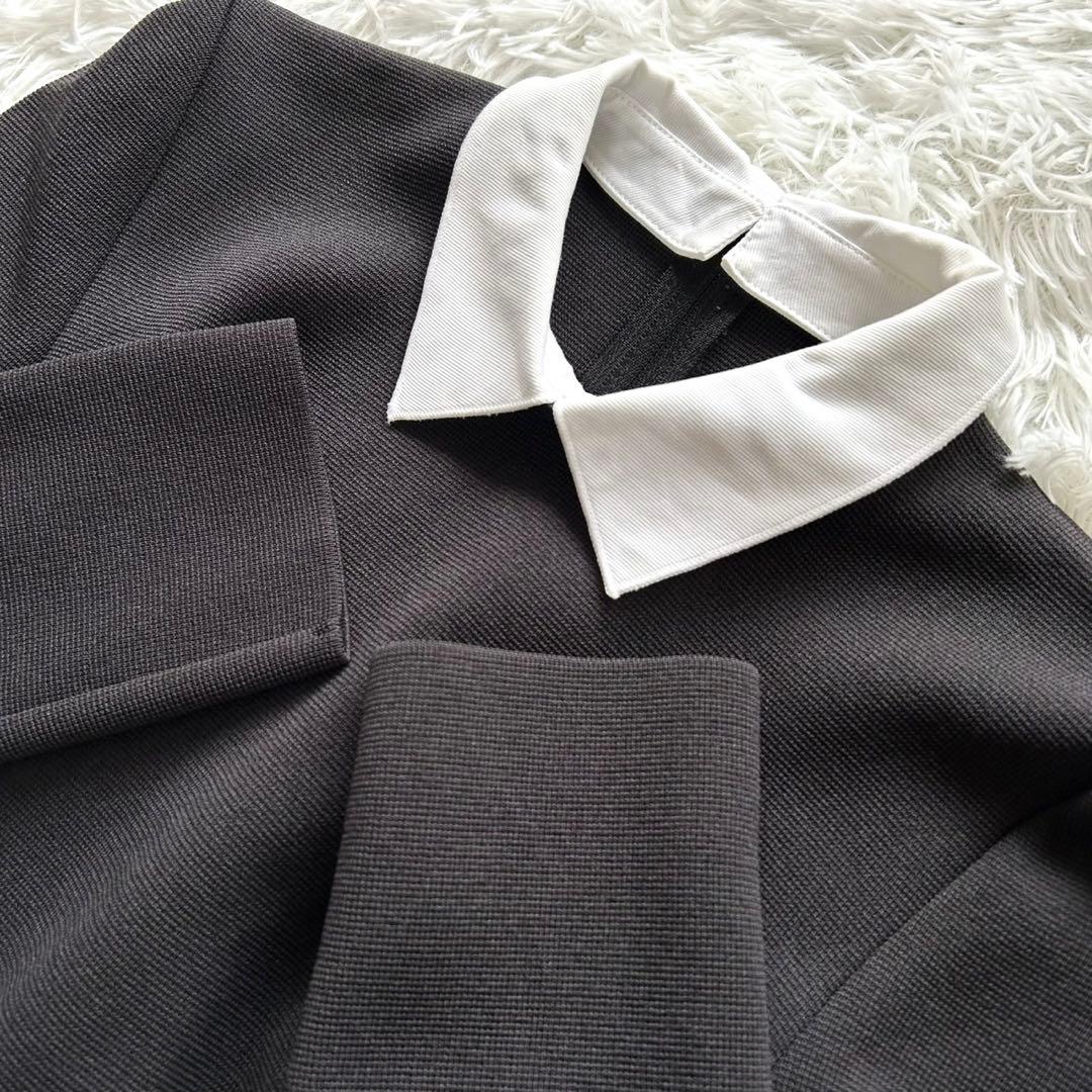 【美品】FOXEY フォクシー　グラシュー 白襟　長袖ワンピース　38 ブラック