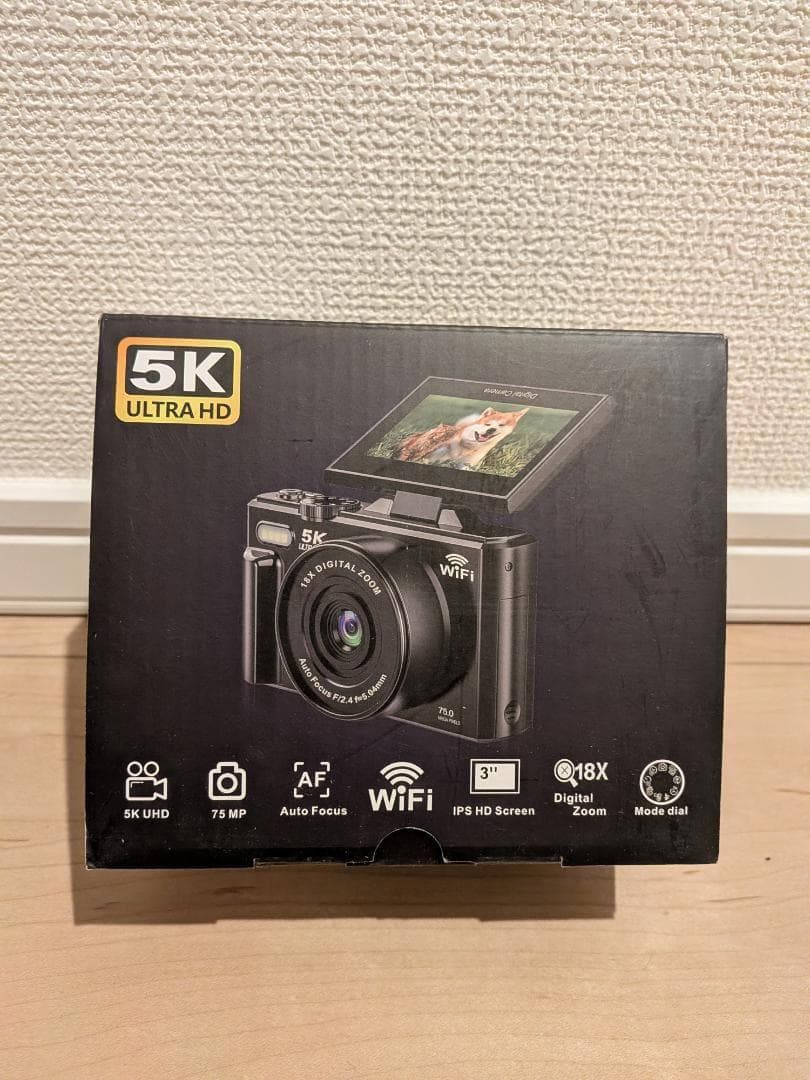 デジカメ 5K 7500万画素 Wi-Fi機能 18倍ズーム 180度 32GB