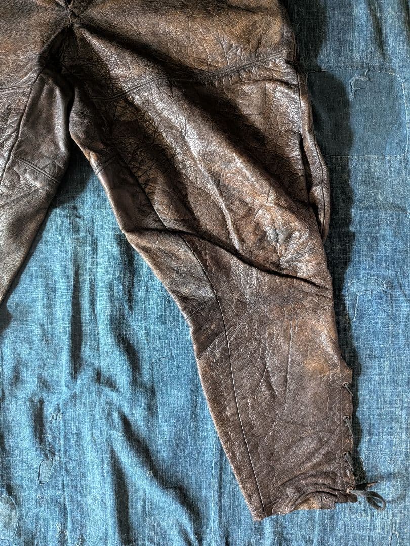 30s40s フランス ビンテージ レザージョッパーズパンツ モーターサイクル