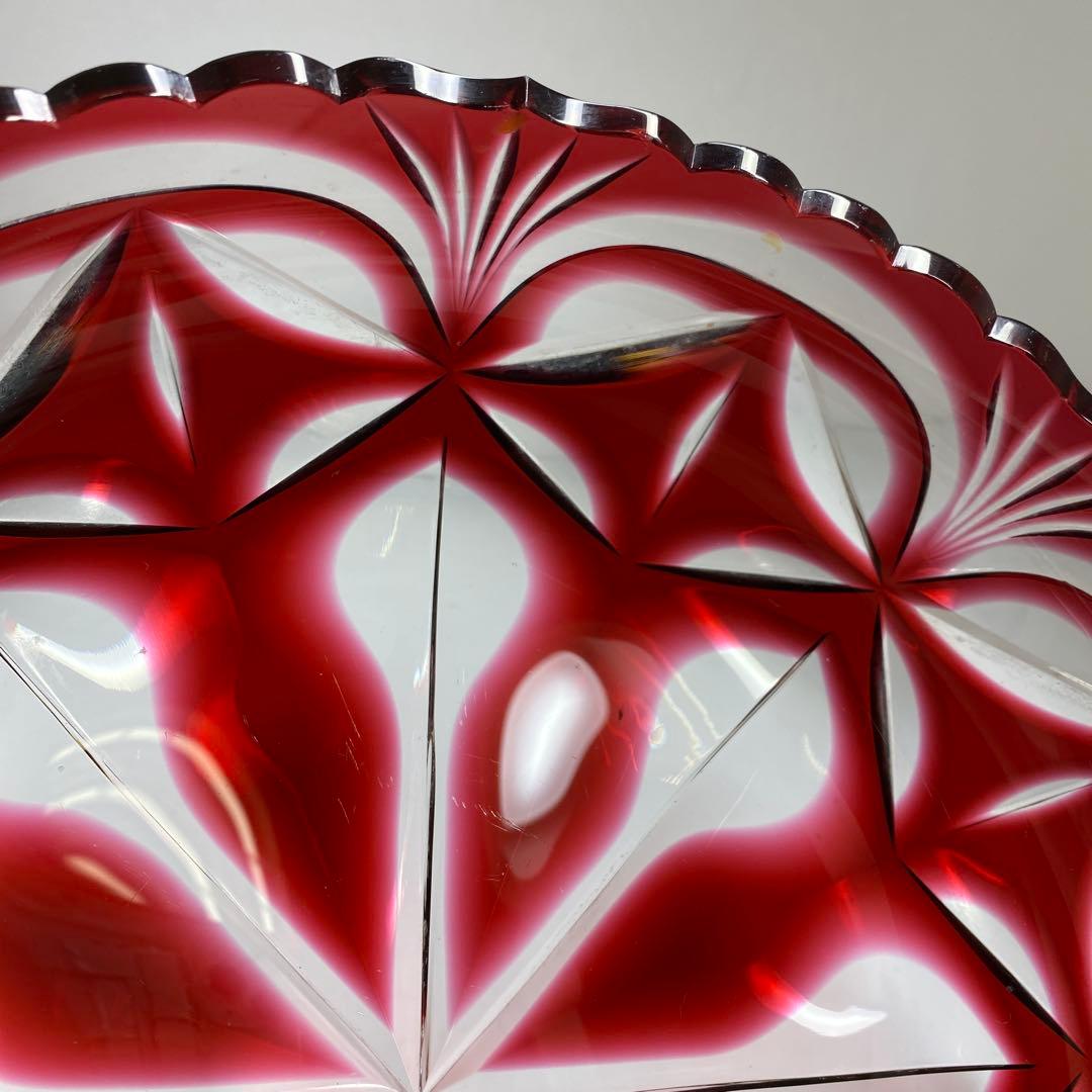 島津　薩摩切子　大皿　共箱　直径24.7㎝　トコヒ　東な7-0210☆2F