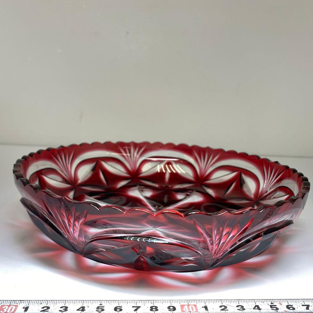 島津　薩摩切子　大皿　共箱　直径24.7㎝　トコヒ　東な7-0210☆2F