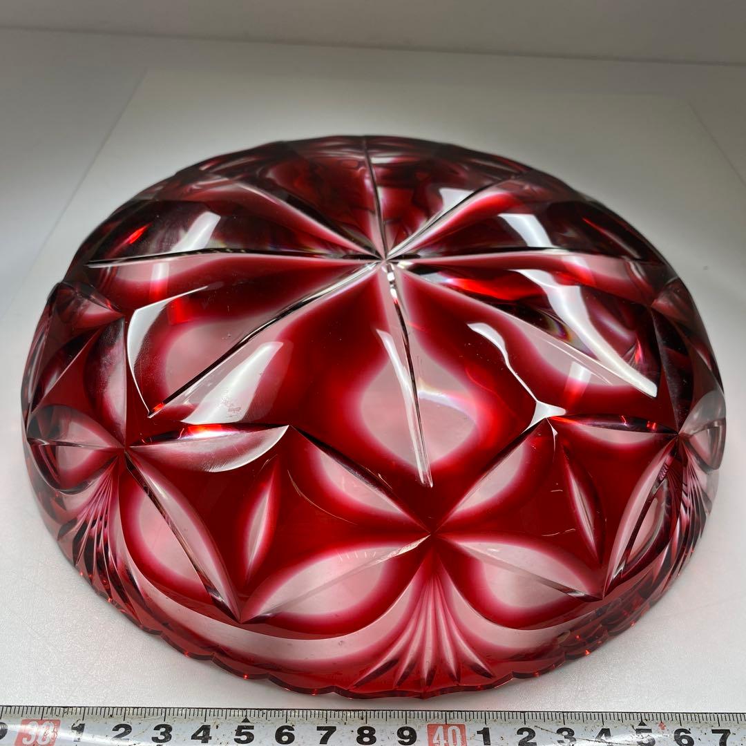 島津　薩摩切子　大皿　共箱　直径24.7㎝　トコヒ　東な7-0210☆2F