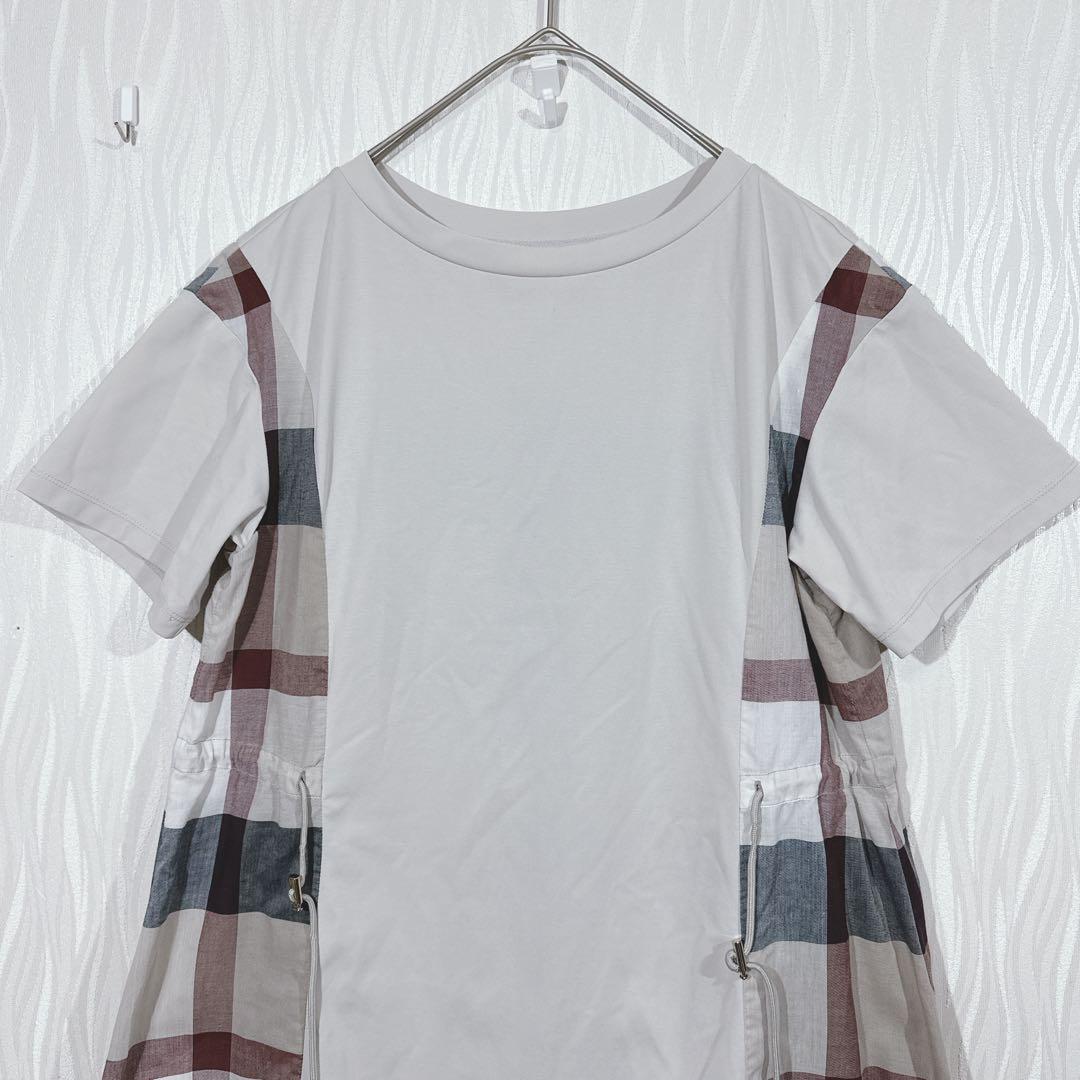 ブルーレーベルクレストブリッジ チェック切替 半袖 ハイカウントポンチワンピース