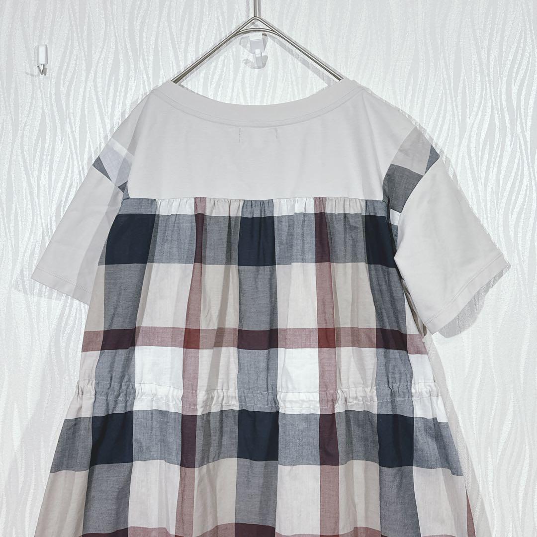 ブルーレーベルクレストブリッジ チェック切替 半袖 ハイカウントポンチワンピース