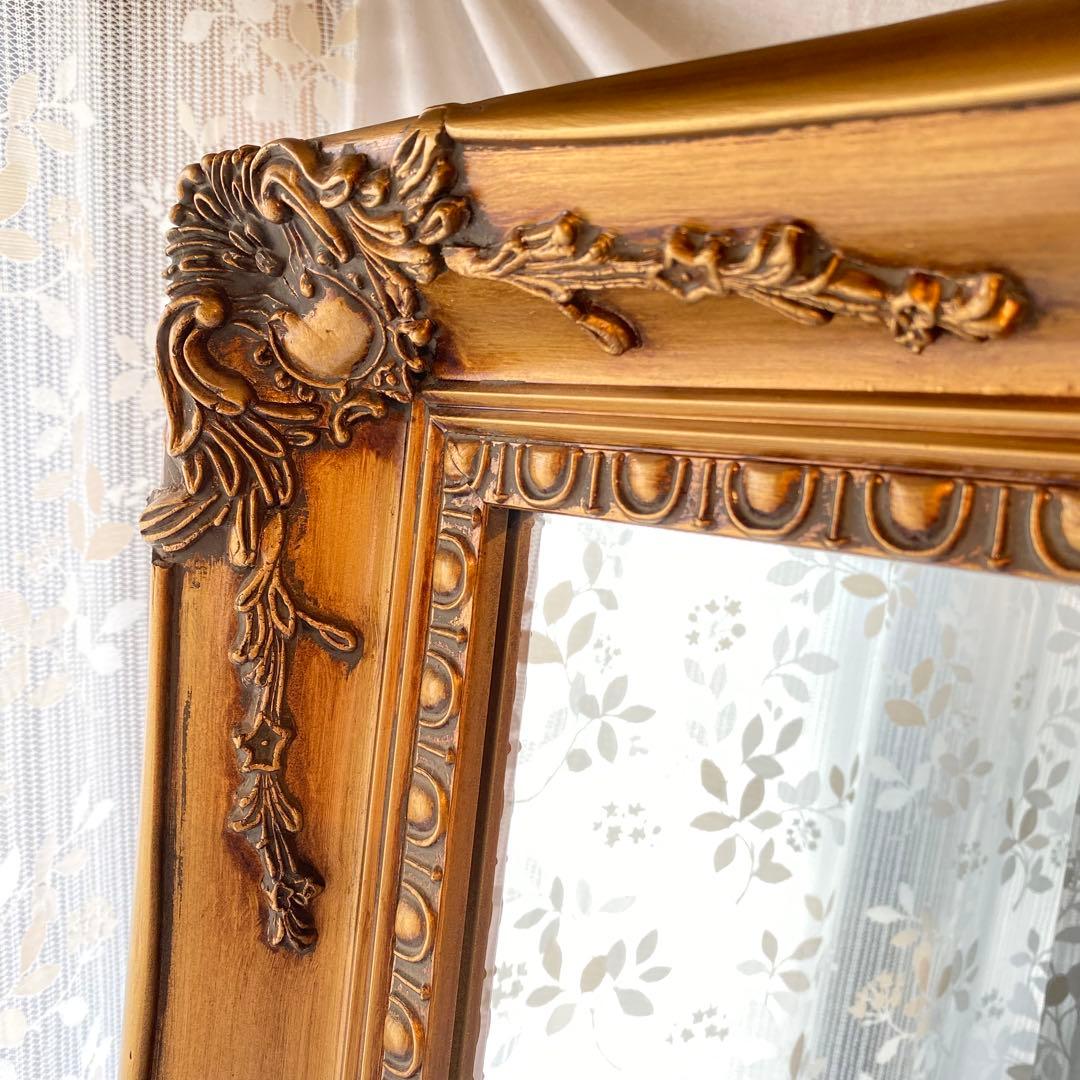 アンティーク調ミラー 全身鏡 姿見 ゴールド