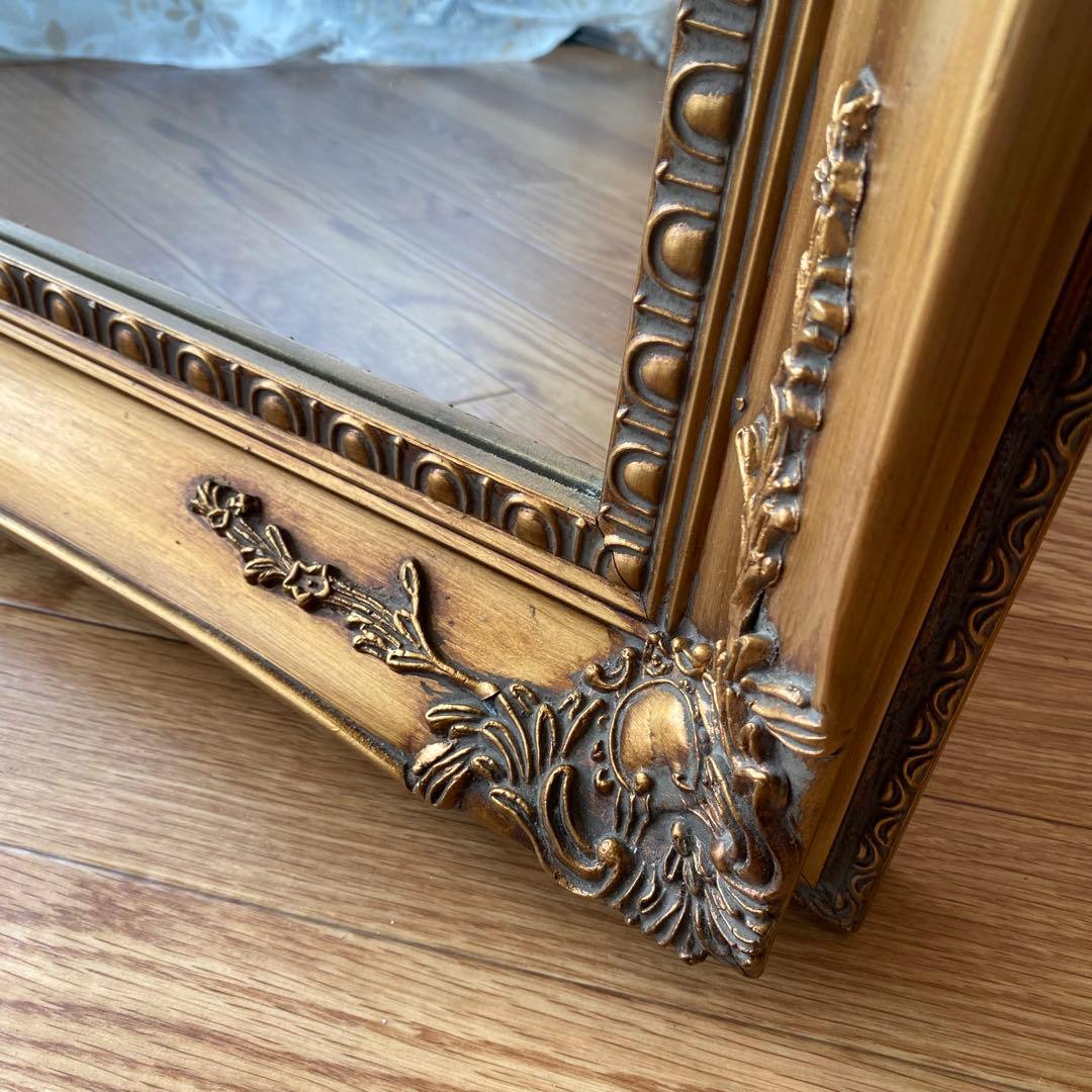 アンティーク調ミラー 全身鏡 姿見 ゴールド