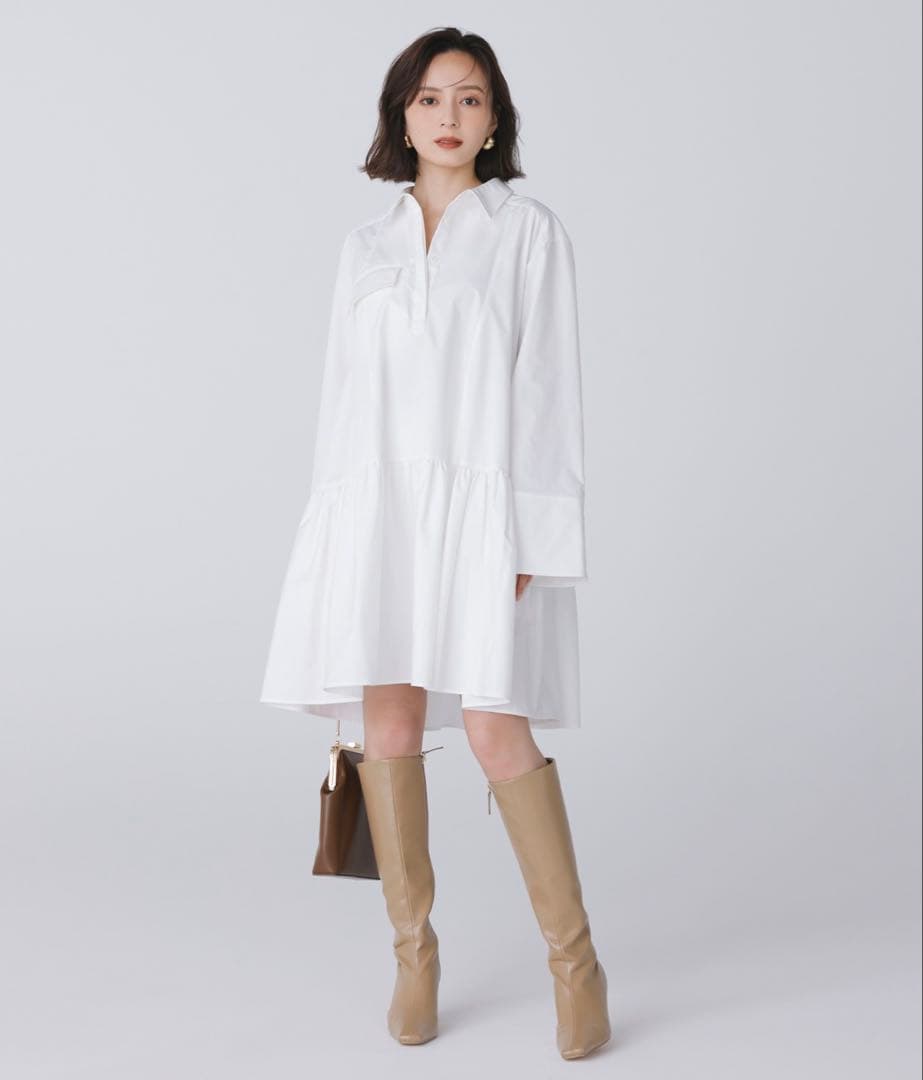 アニュアンス　ギャザーフレアミニワンピース （BLACK）