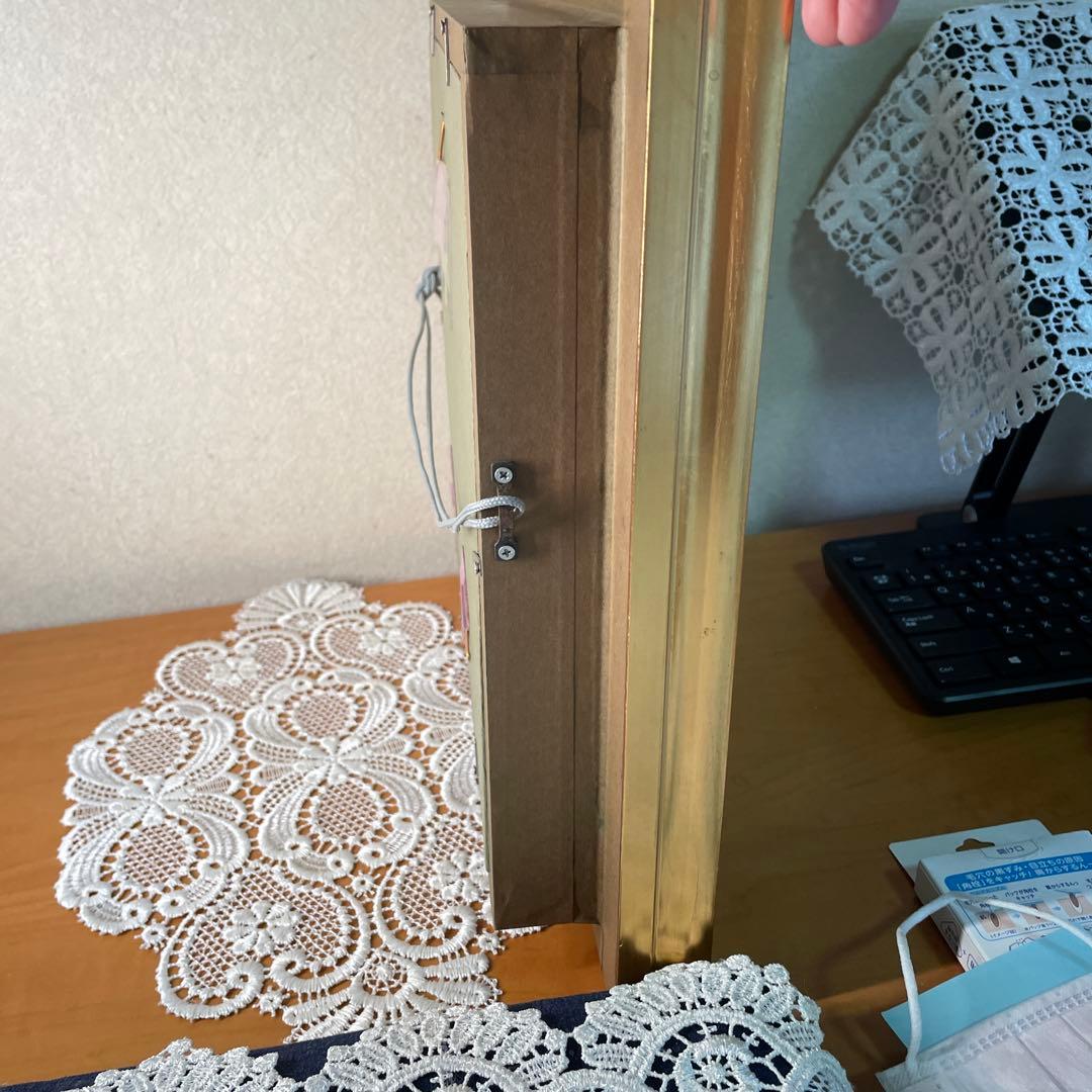 アンティークの額 青い天使の絵柄陶器プレート