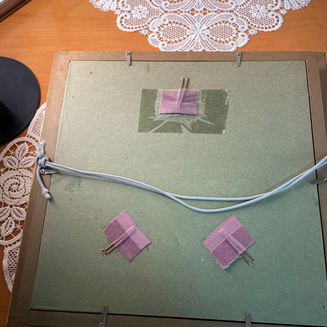 アンティークの額 青い天使の絵柄陶器プレート