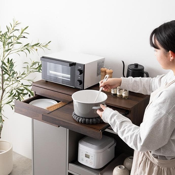 【幅80cm】レンジ下スライドテーブル スライド レンジ下収納 【ホワイト】