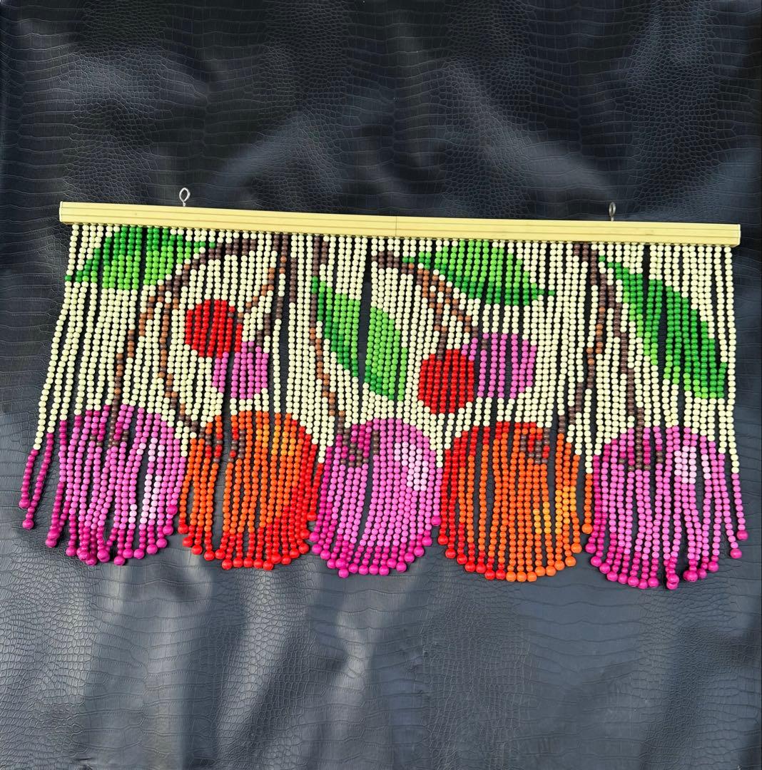 昭和レトロ　球のれん　スキルスクリーン　ビーズのれん　さくらんぼ　果物　のれん