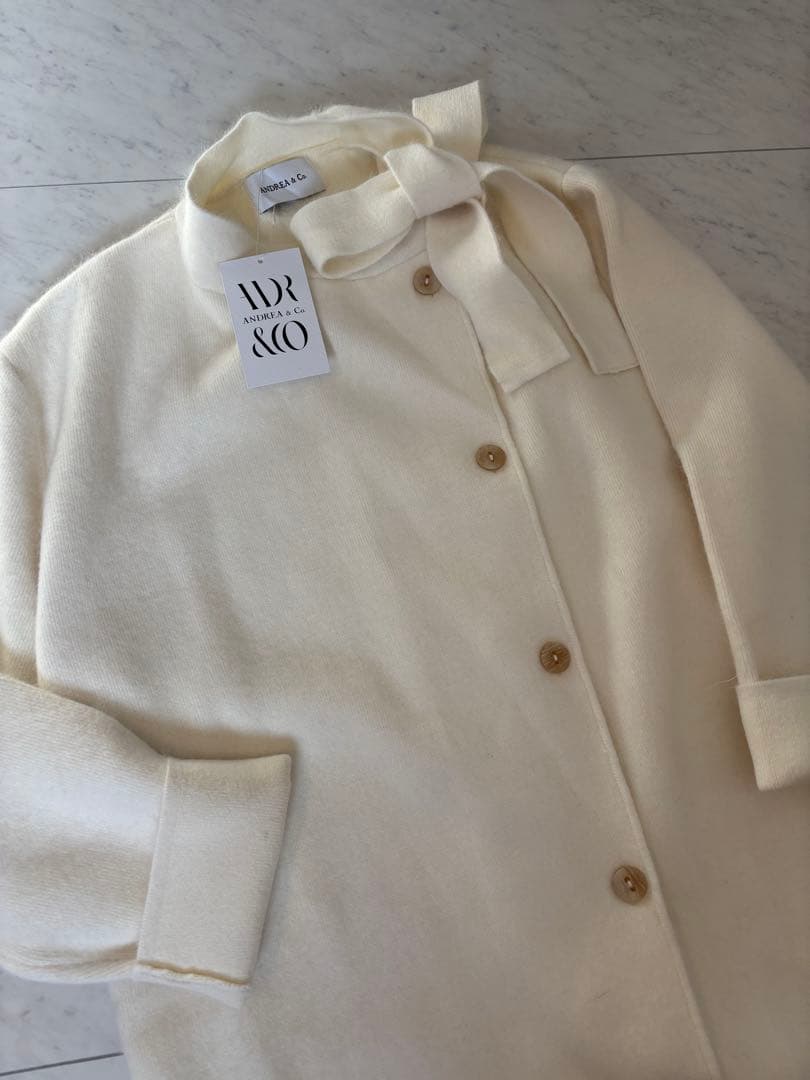 リボン付きアイボリーオーバーサイズニット新品未使用タグ付き