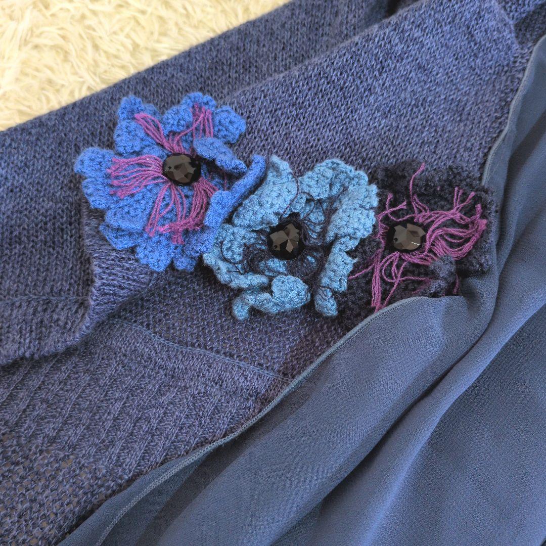 日本製★OLLEBOREBLA　ベスト　異素材ミックス　ぶたさんモチーフ編み