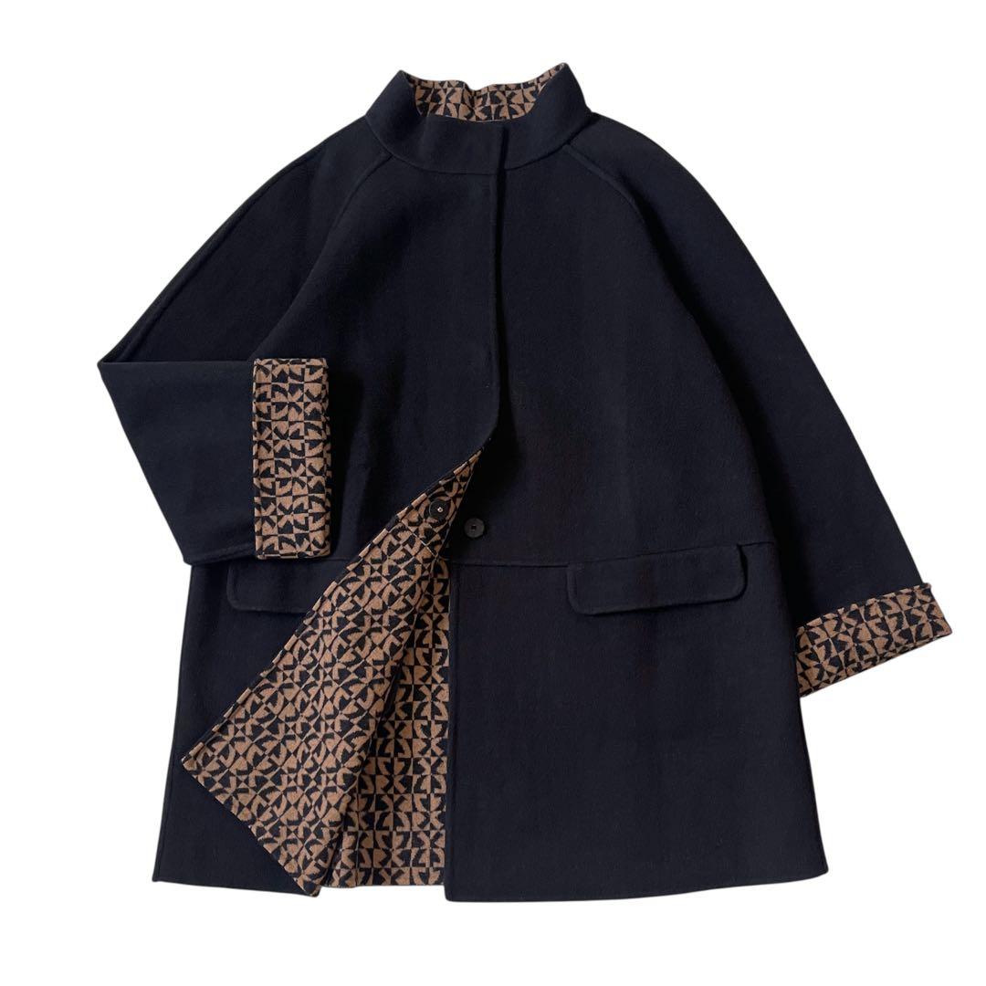 レオナール　リバーコート ウールコート オーバーサイズ ４０ 裏 ロゴ 総柄 L