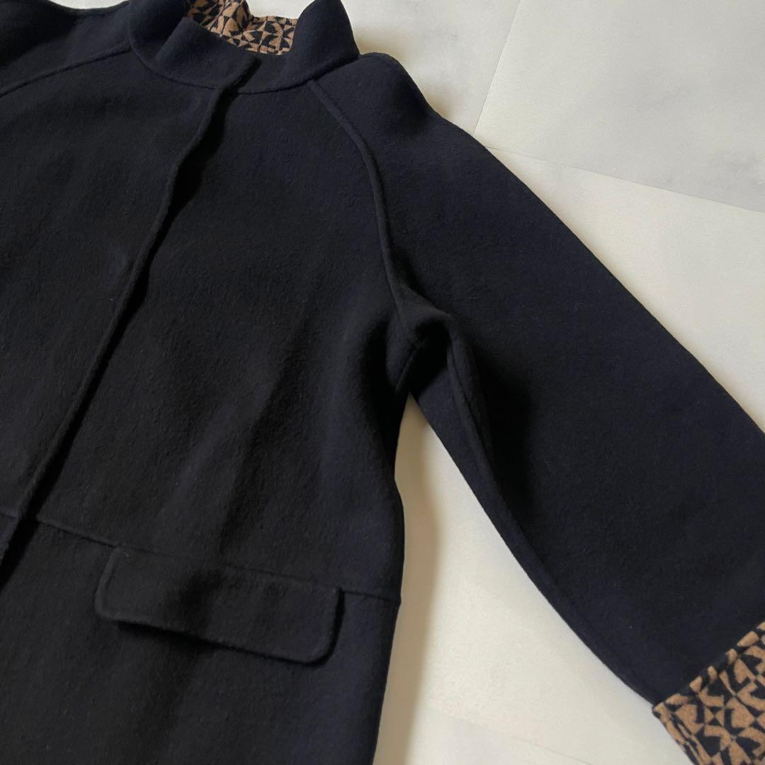 レオナール　リバーコート ウールコート オーバーサイズ ４０ 裏 ロゴ 総柄 L