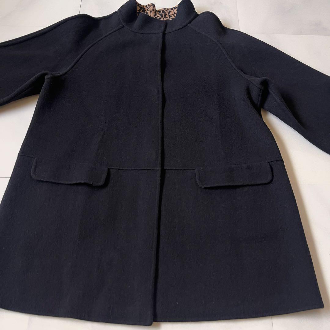 レオナール　リバーコート ウールコート オーバーサイズ ４０ 裏 ロゴ 総柄 L