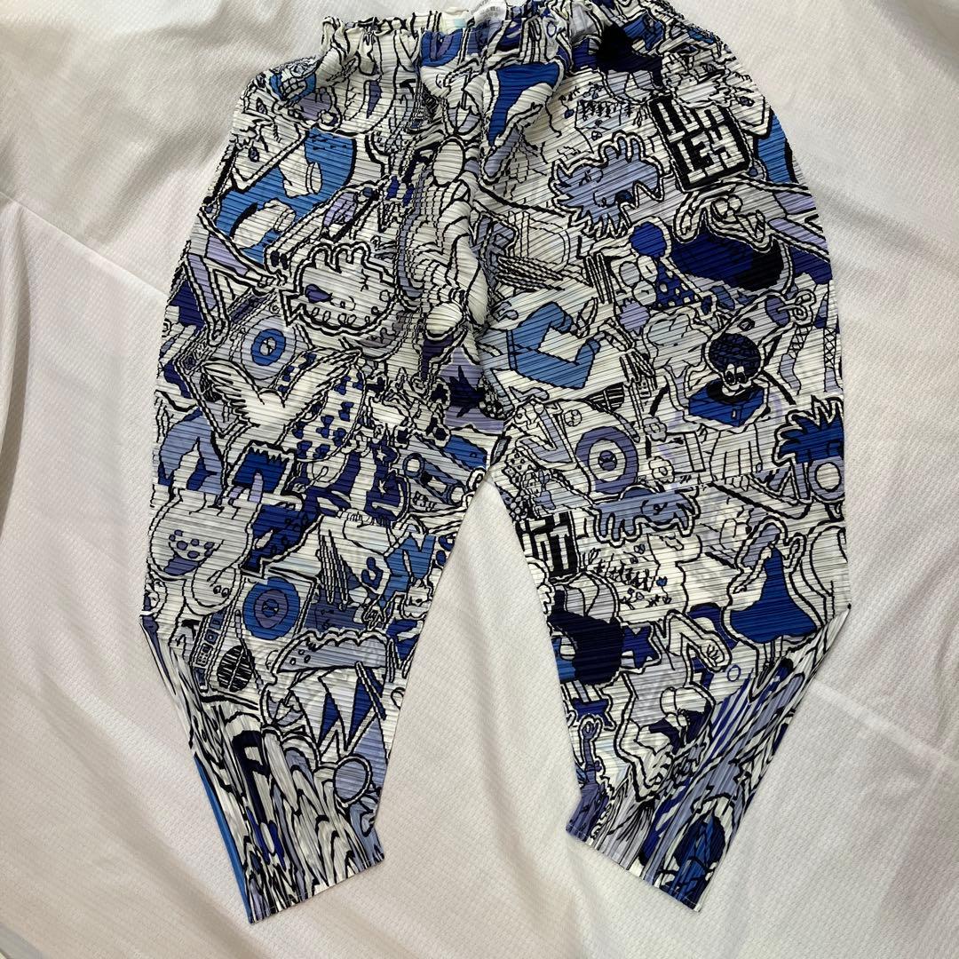 PLAT'S PLEASE サルエルパンツ 青と白のグラフィック