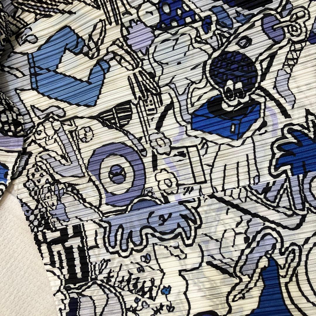 PLAT'S PLEASE サルエルパンツ 青と白のグラフィック