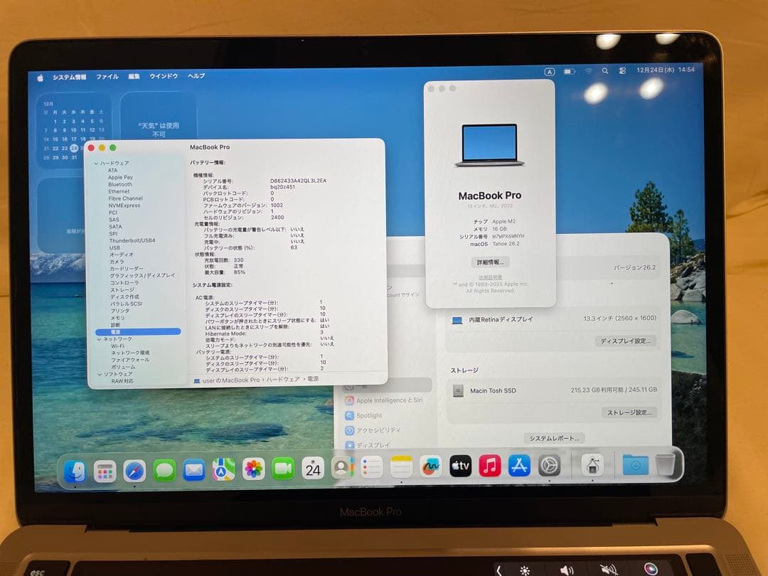 MacBook本体 Apple Macbook Pro M2 16GB 256GB BT85%