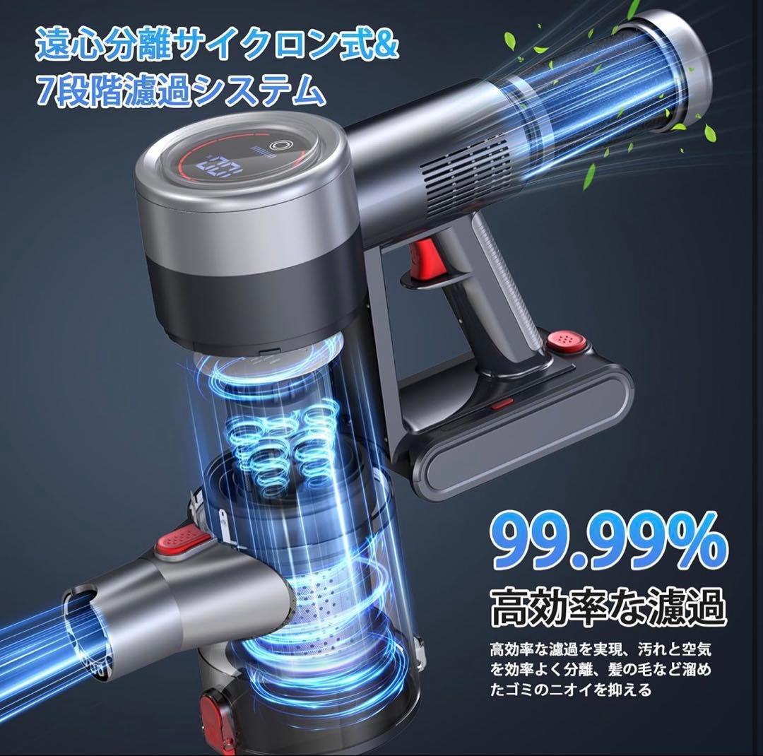 掃除機 コードレス75Kpa超強力吸引＆軽量設計＆革新版緑LED＆65分連続稼働