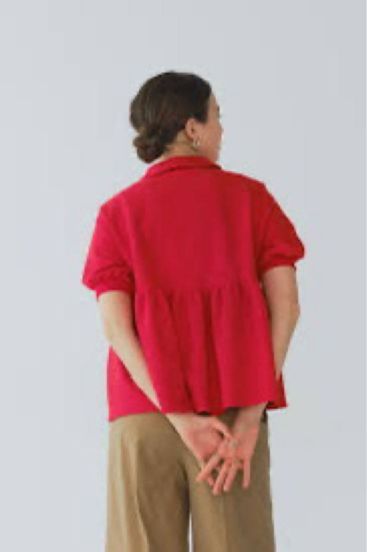 新品未使用yori オーガニックコットンパイルポロカットソー　レッド38