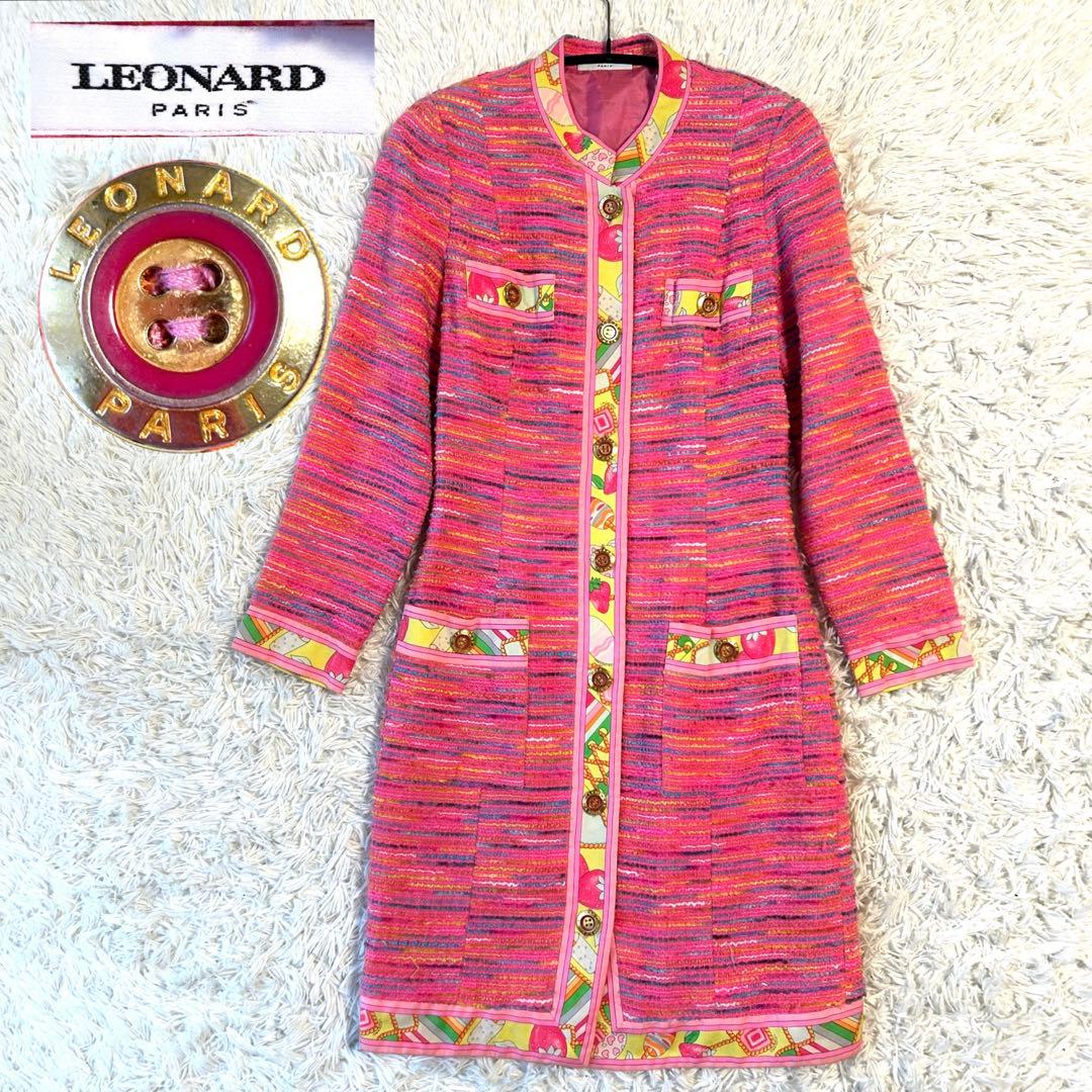 レオナールパリ LEONARD ロングワンピース コート ツイード 金ボタン