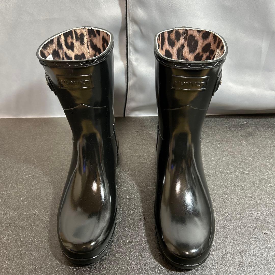 美品 HUNTER ハンター レオパード レインブーツ ショートブーツ UK3