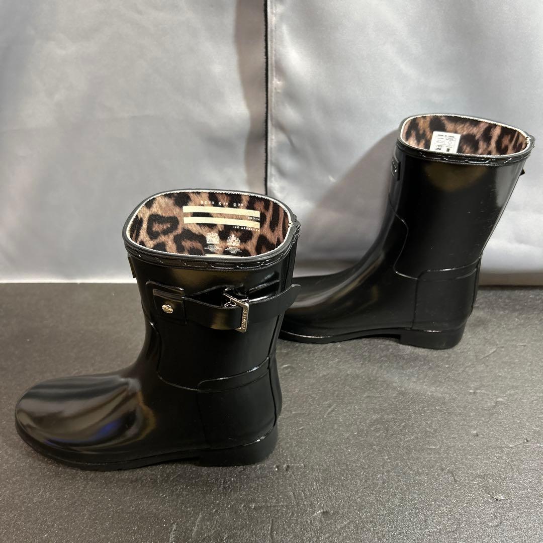 美品 HUNTER ハンター レオパード レインブーツ ショートブーツ UK3