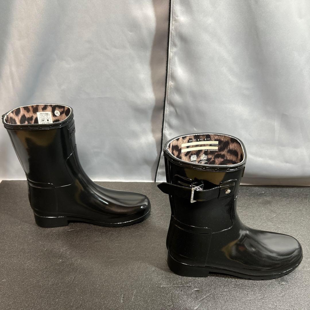 美品 HUNTER ハンター レオパード レインブーツ ショートブーツ UK3