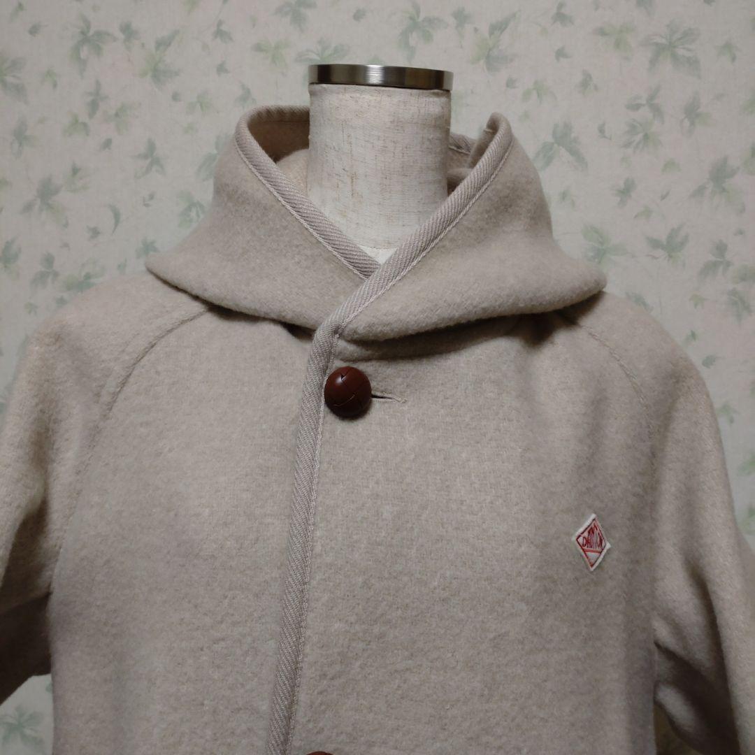 DANTON フード付きベージュウールコート