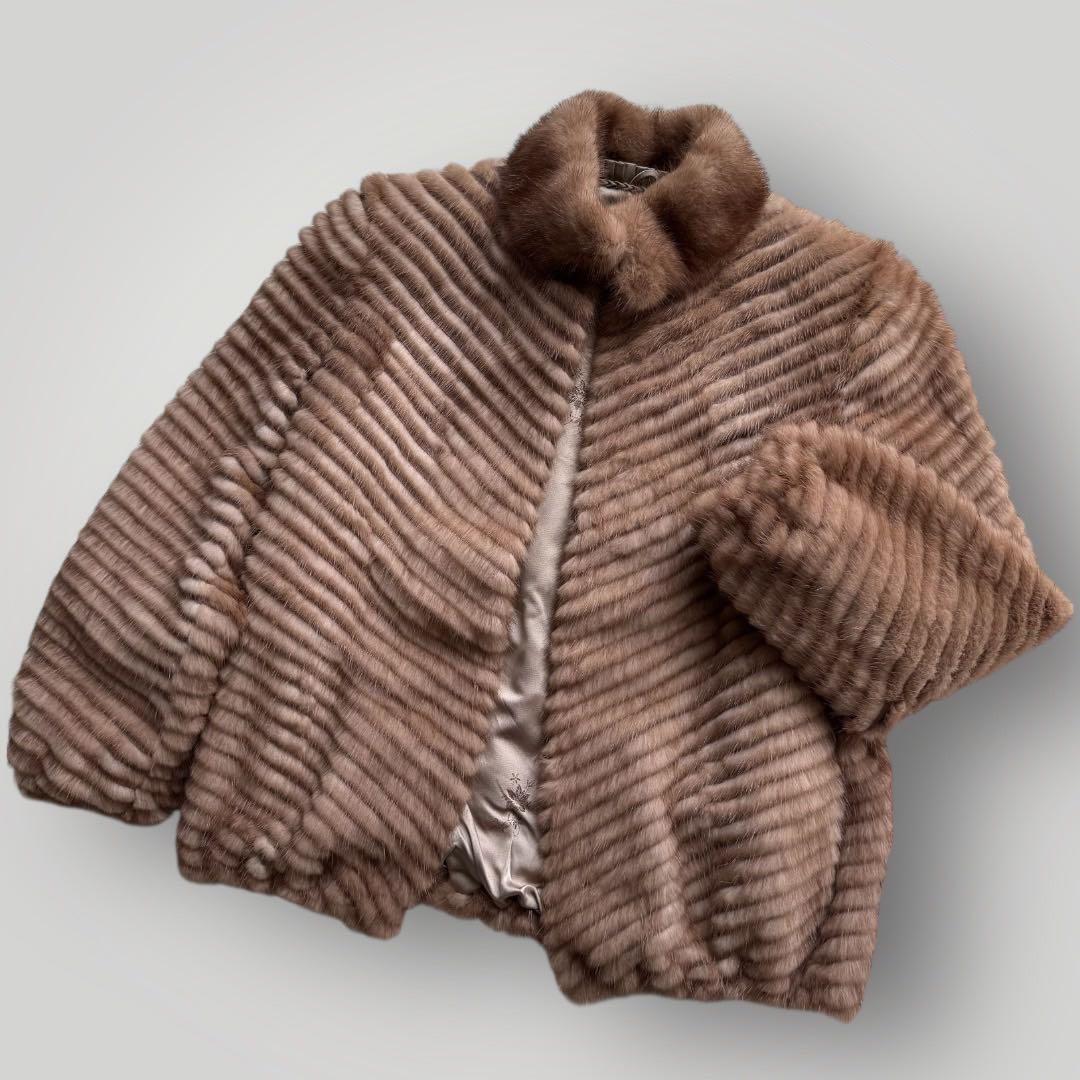 美品 本毛皮 パステルミンク ミンク ファーコート リアルファー クロップド