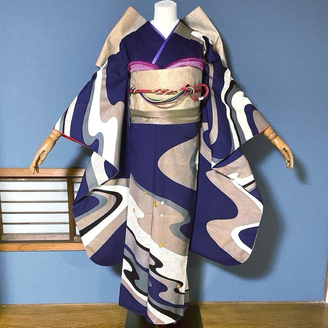 振袖フルセット　手描き友禅　成人式振袖　振袖　裄丈68