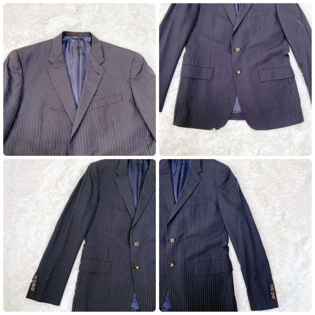 ✨希少✨ ポールスミス 花柄裏地 スーツ セットアップ 黒 紺 ストライプ L