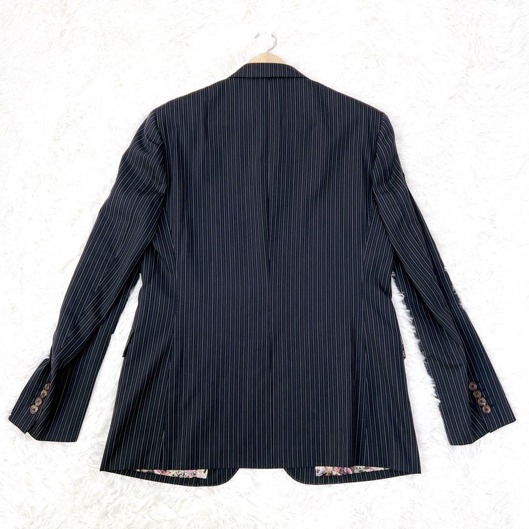 ✨希少✨ ポールスミス 花柄裏地 スーツ セットアップ 黒 紺 ストライプ L