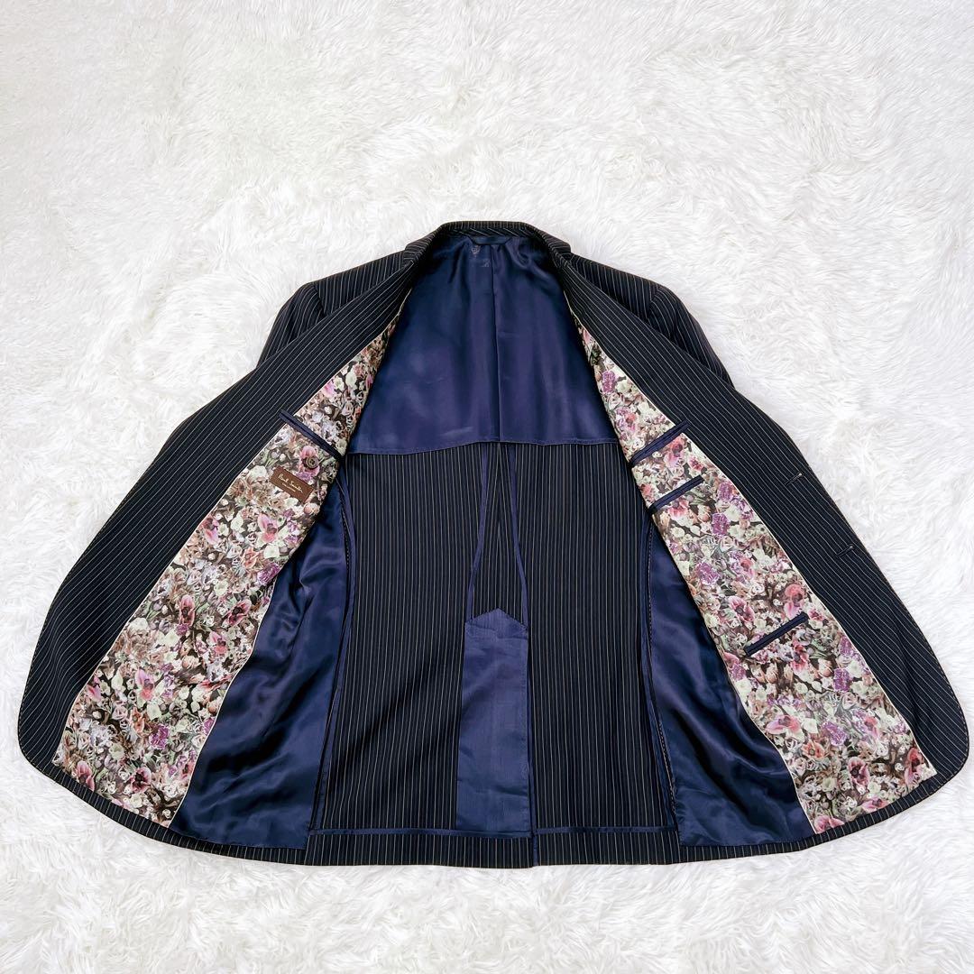 ✨希少✨ ポールスミス 花柄裏地 スーツ セットアップ 黒 紺 ストライプ L