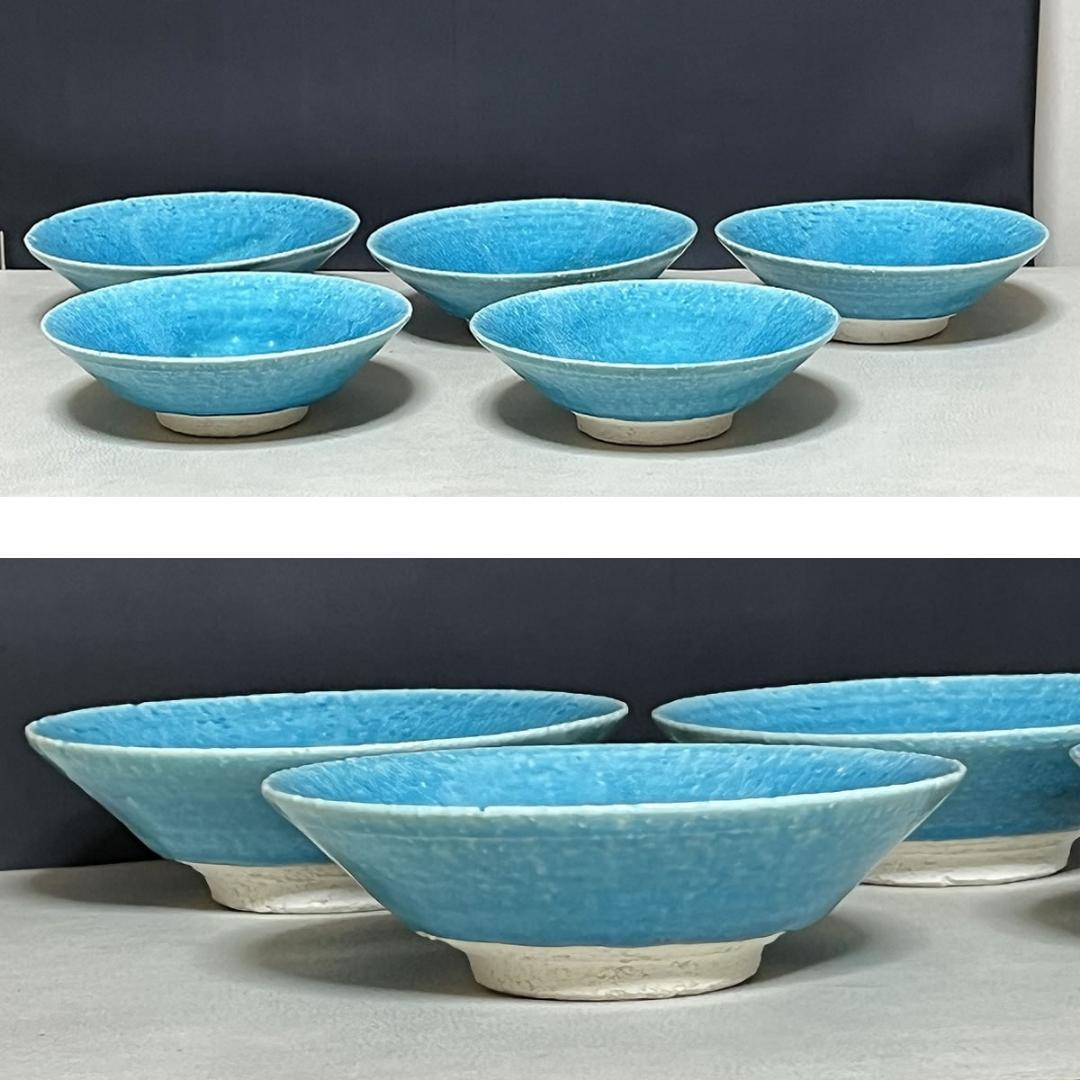 荒木義隆 トルコ青 向付五客 小鉢五客 共箱 トルコブルー 懐石道具