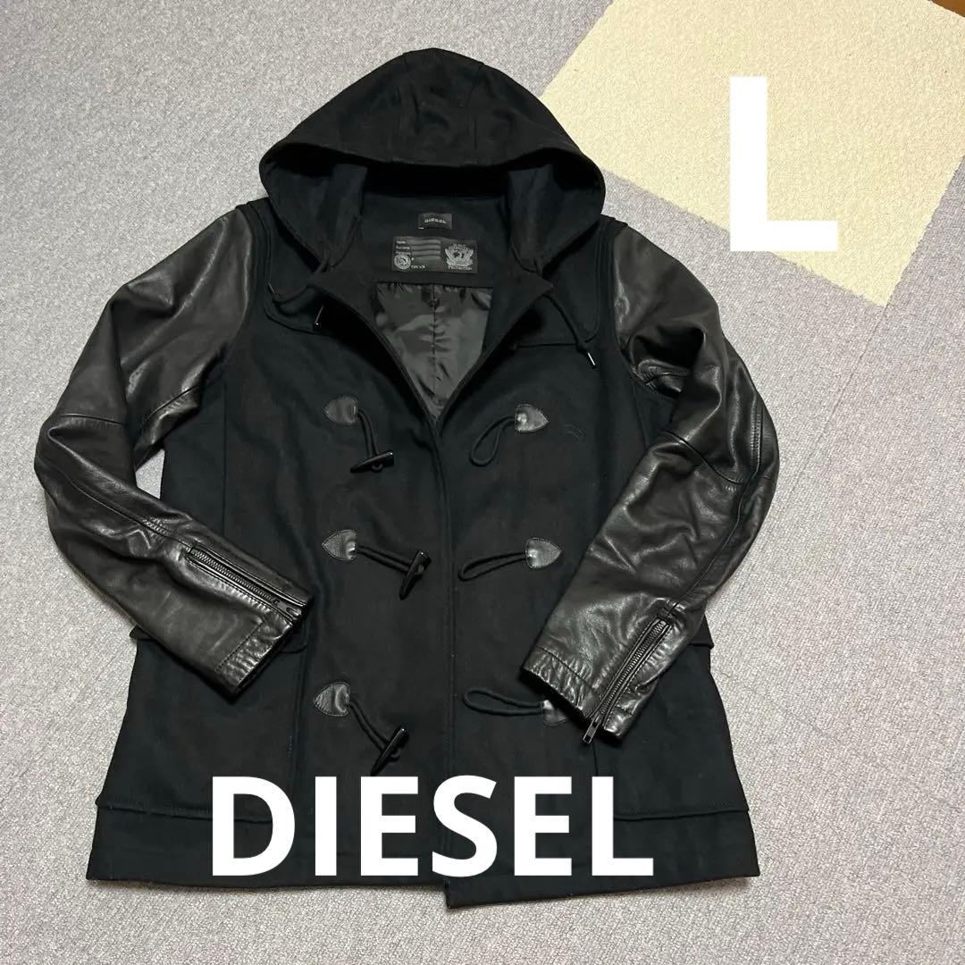 ディーゼル　レザーダッフルコート　黒