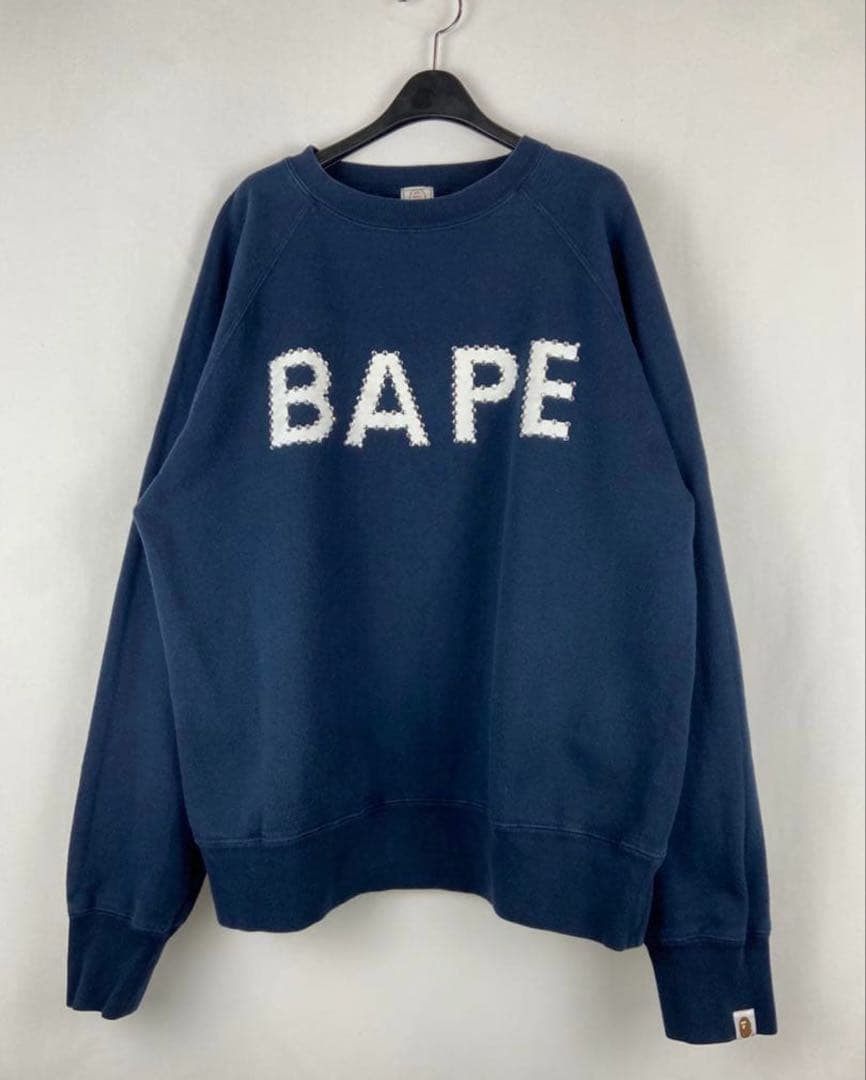 希少 BAPE ラインストーン ロゴクルーネック スウェット サイズM