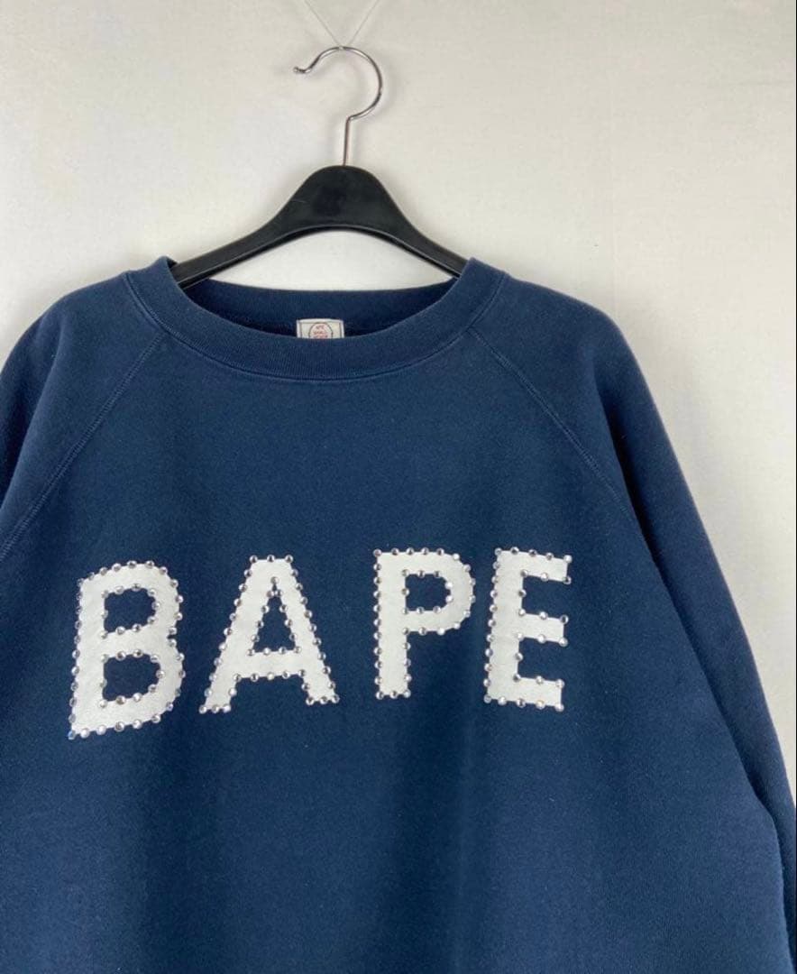 希少 BAPE ラインストーン ロゴクルーネック スウェット サイズM