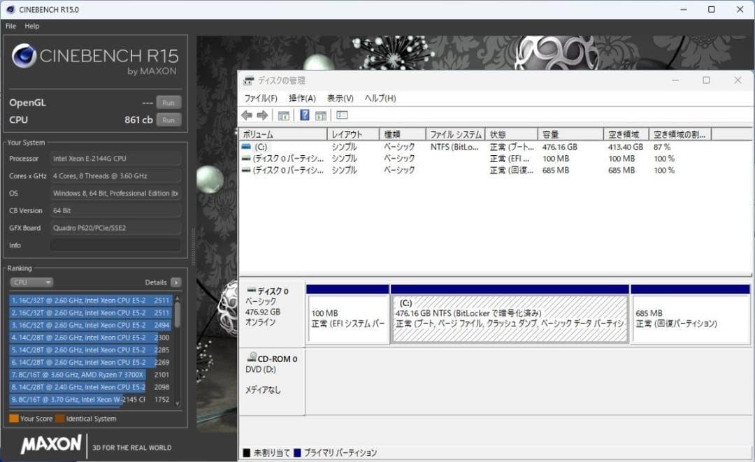 初期保証Xeon E-2144G 32GB SSD512G QuadroP620