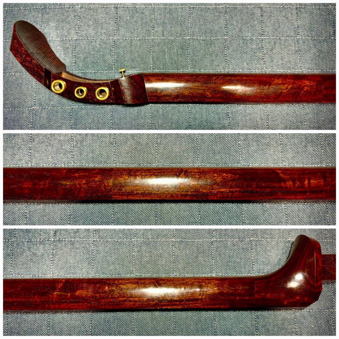 【虎縮杢・極】特上 津軽三味線 子持綾杉 仮継付 本黒檀糸巻 美品 太棹 三味線