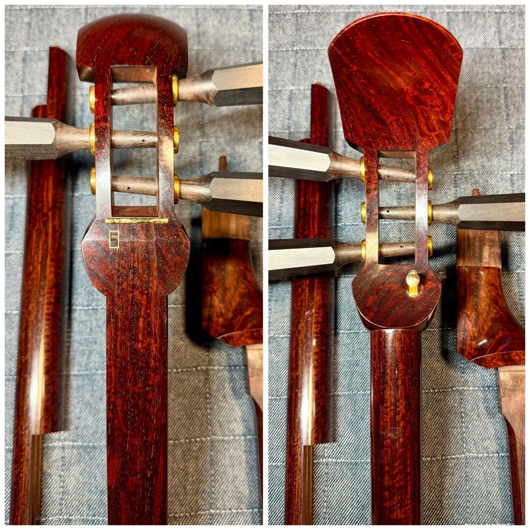 【虎縮杢・極】特上 津軽三味線 子持綾杉 仮継付 本黒檀糸巻 美品 太棹 三味線